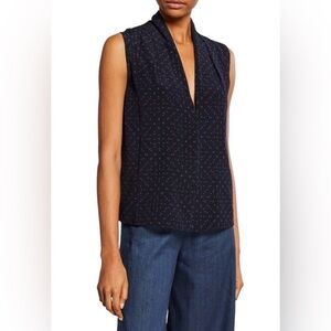 Vince 100%Silk Shadow Dot Sleeveless Drape Neck Blouse